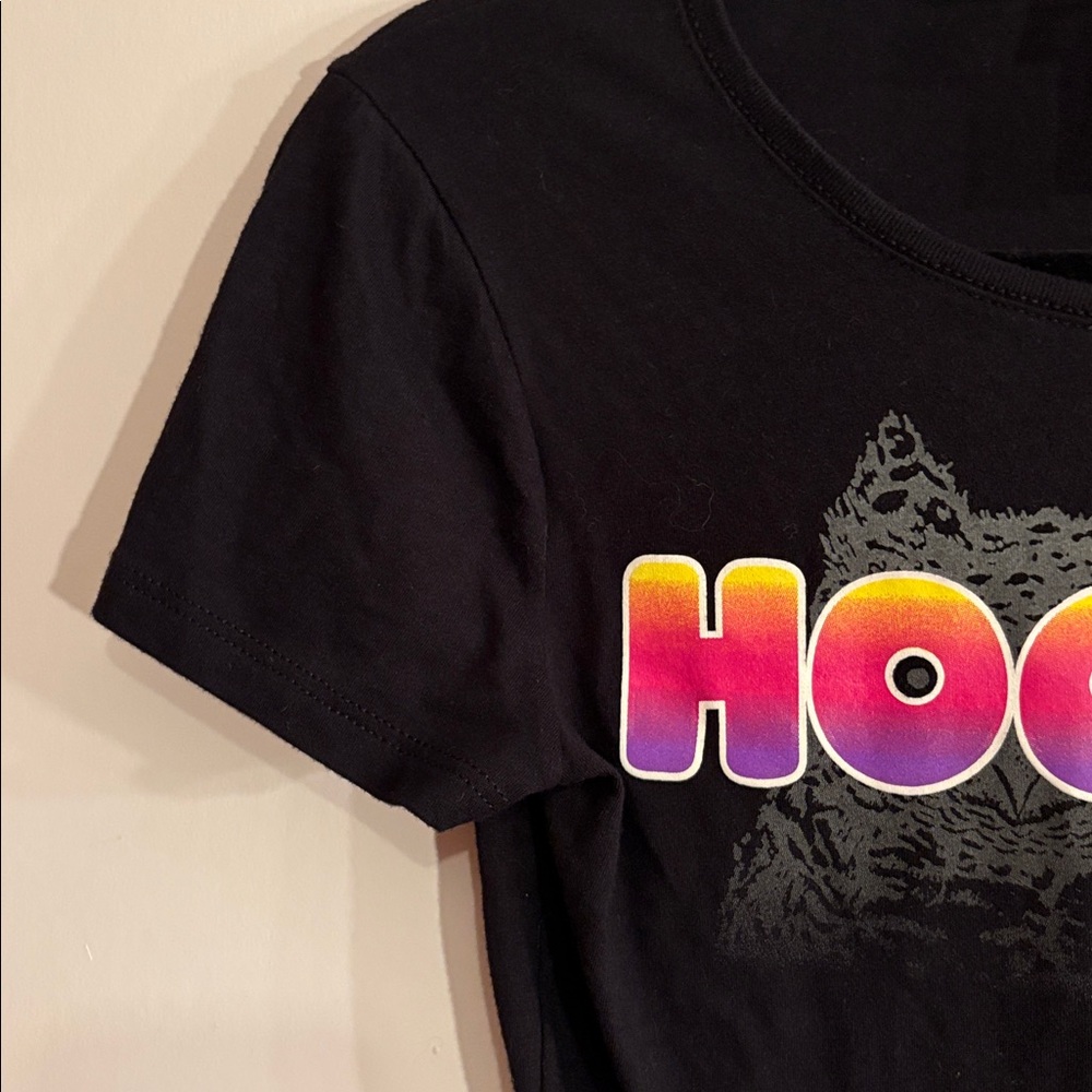 HOOTERS Multicolor Logo Graphic Bella Canvas Black Airlume Jersey Crop Tee XS/Sm - Picture 6 of 7